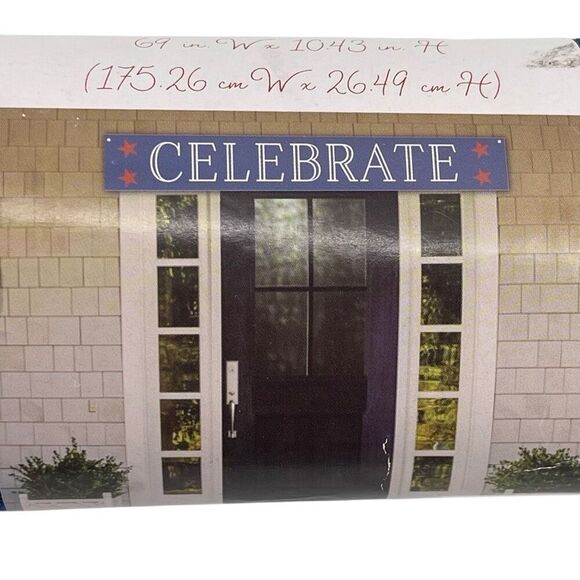 Celebrate Red, White and Blue Outdoor Canvas Hanging Banner, 69” W x 10.43” H - Picture 1 of 12
